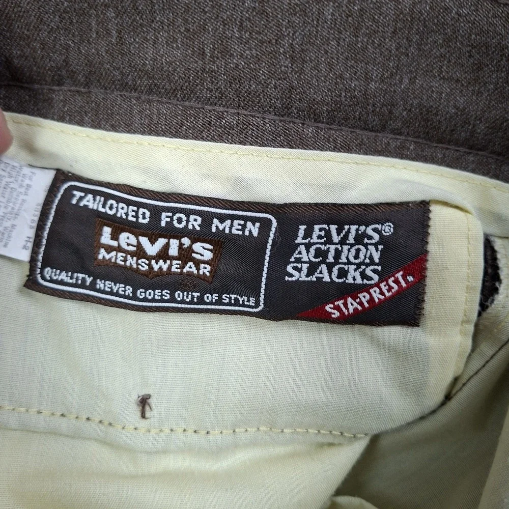 VTG Levi's Action Slacks Brown Trousers Sta-Prest 34x33.5 Made in USA